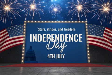 American Independence Day Celebration Template with Realistic Scene and Fireworks Design