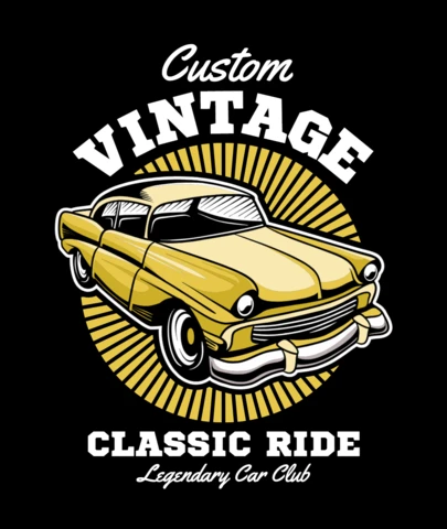 Clube de carros lendário - template de design de merchandising de passeio clássico vintage