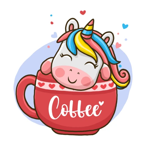 Modèle de design de tasse à café avec une charmante licorne pour des vêtements et des produits dérivés amusants