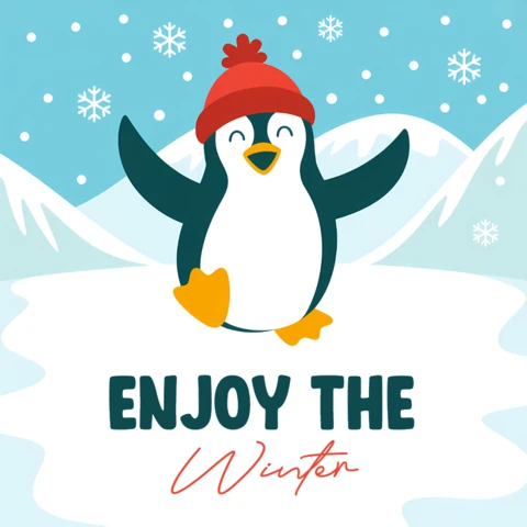 Winter Penguin Design Template for Greeting Cards