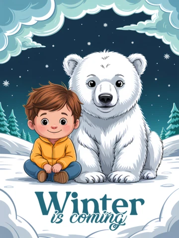Winter Wonderland Design Template Featuring Cute Boy and Polar Bear for Kids' Apparel