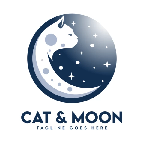 Cat and Moon Logo Design Template