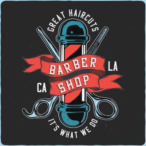 Modelo de design de camiseta de barbearia com ótimos cortes de cabelo