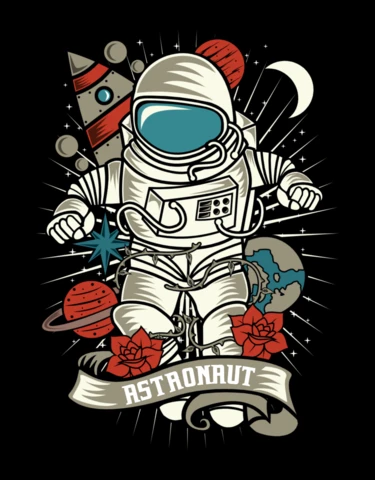 宇宙飛行士のイラストTシャツデザインテンプレート