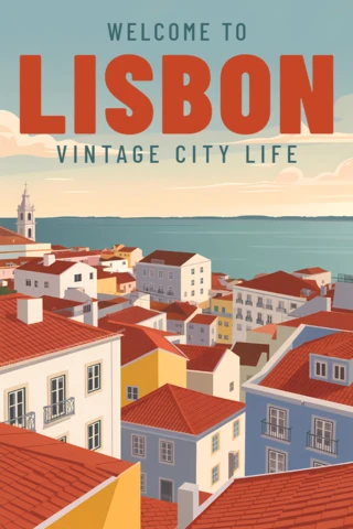 Vintage Lisbon Old Town Illustration for Travel Posters Design