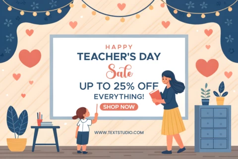 Happy Teacher's Day Sale Template - Whimsical Design for Promotional Graphics