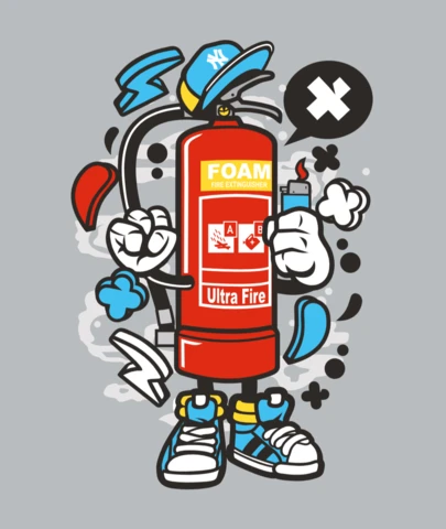 Fire Extinguisher Cartoon Character T-Shirt Design Template