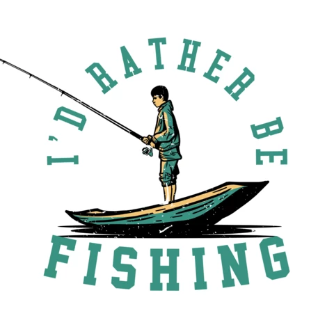 Fishing With Wooden Boat Vintage T-Shirt Design Template