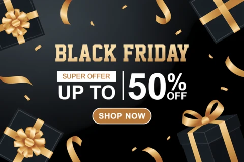 Modèle de vente élégante du Black Friday avec un design de boîtes-cadeaux pour des flyers promotionnels