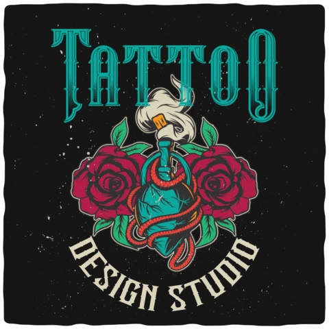 Tattoo Design Studio Red Roses T-shirt Template