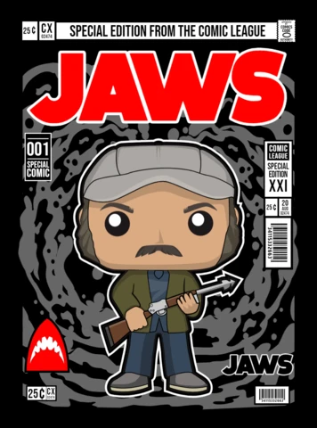 Modelo de design de capa de revista de personagem de desenho animado Quint Jaws