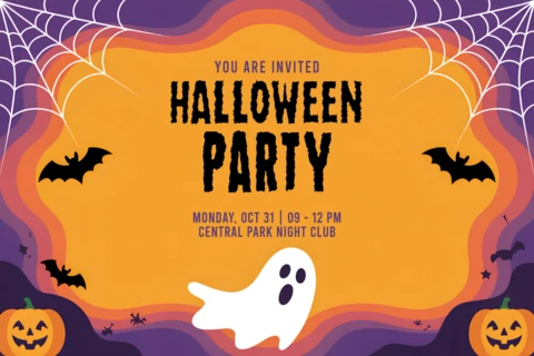 Editable Halloween Party Invitation Template with Ghost and Pumpkin Design