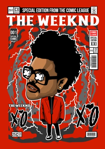 The Weeknd Cartoon Character Magazine Cover Design Template