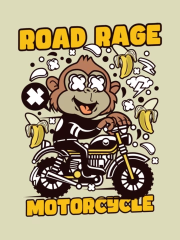 Road Rage Motorcycle Cartoon Monkey T-shirt Design Template