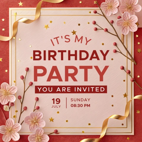 Elegant Floral Birthday Party Invitation Template Design