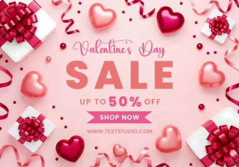 Valentine's Day Sale Template with Gift Boxes and Ribbons Design for Promotional Flyers
