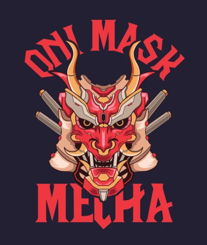 Máscara de oni mecánico arte ciberpunk demonio japonés para diseño de camiseta de guerra callejera futurista.