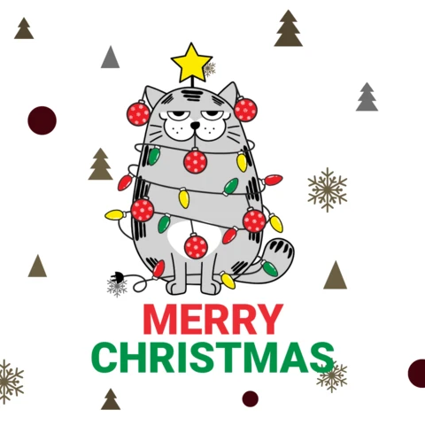 Modèle de t-shirt de Noël avec chat mignon