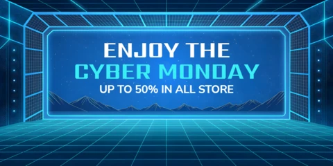 Cyber Monday Sale Design Template with Futuristic Neon Style