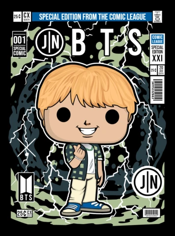 Jin BTS Cartoon Character Magazine Cover Design Template