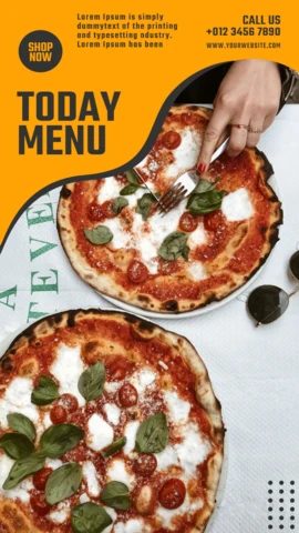 Modello di design accattivante per post di storie di Instagram con volantini per pizza