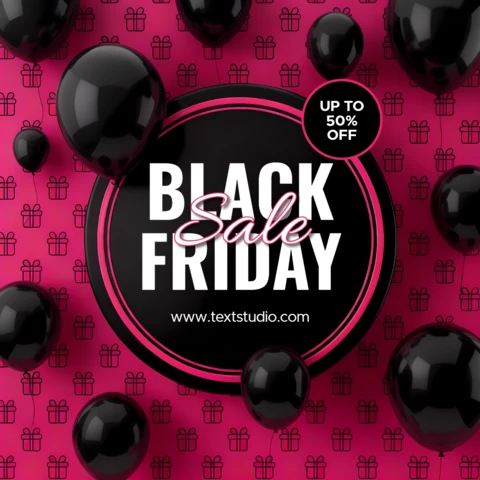 Black Friday Sale Design Template with Bold Typography and Balloons for Promotional Flyers