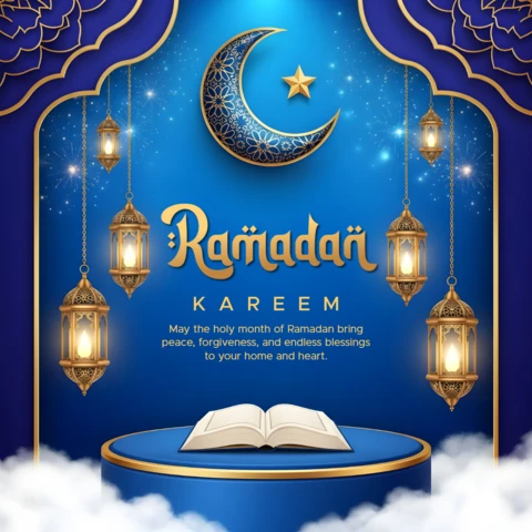Szablon projektu Ramadan kareem z lampionami i księżycem do kart okolicznościowych