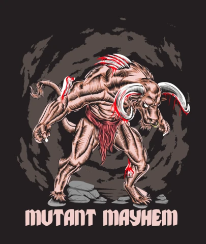 Mutant mayhem dziki minotaur dzieło sztuki do mrocznej fantazji i horroru wzór koszulki streetwearowej