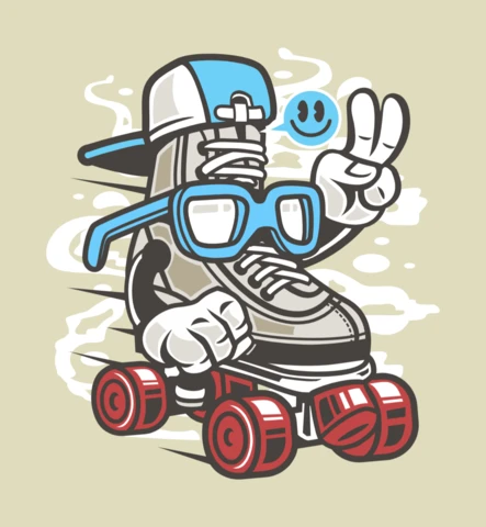 Plantilla de diseño de camiseta con personaje de dibujos animados de patinador hipster