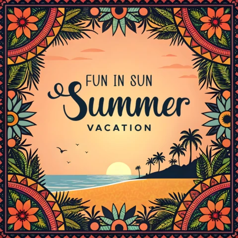 Bohemian Summer Vacation Design Template with Tropical Elements