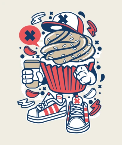 Cupcake Cartoon Character T-Shirt Design Template