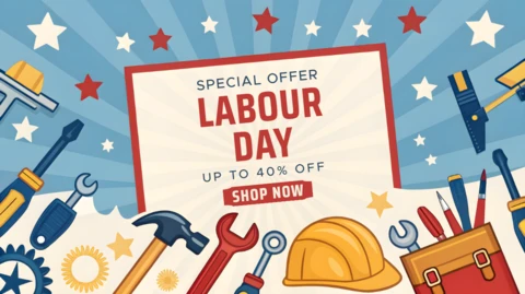 Editable Labour Day Sale Template - Retro Graphic Design for Promotions