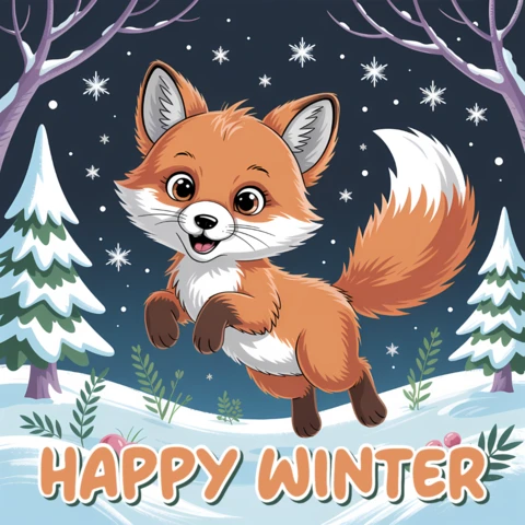 Winter Fox Design Template for Greeting Cards