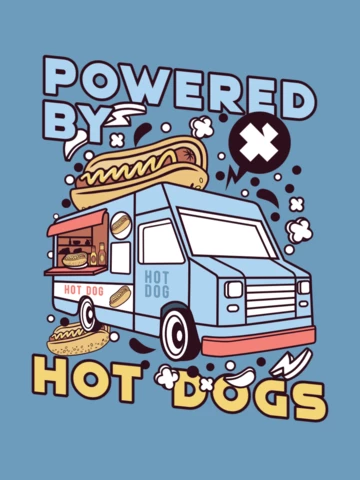 Alimentado por modelo de design de camiseta de cachorro-quente