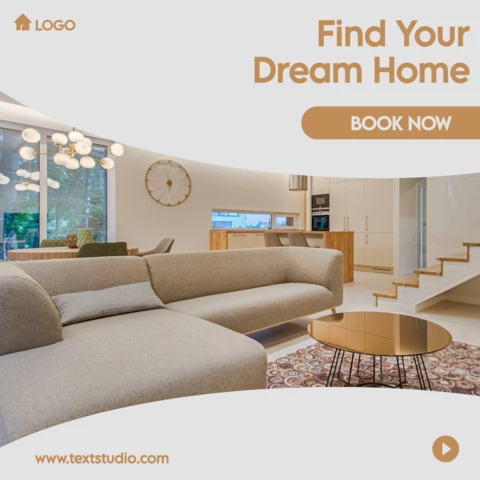 White & Brown Minimal Style Dream Home Instagram Post