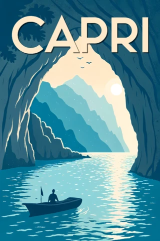 Template de design de ilustração vintage de Capri para pôsteres de viagem