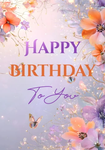 Floral and Butterfly Pastel Happy Birthday Card Template
