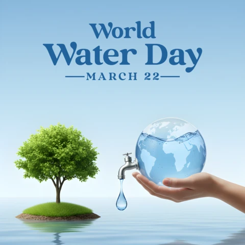 World Water Day Decorative Poster with Droplet, Tree, and Nature Theme