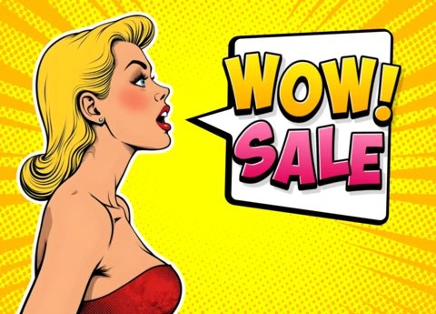 Modelo de banner de venda de arte pop retrô - design atraente de promoção de desconto