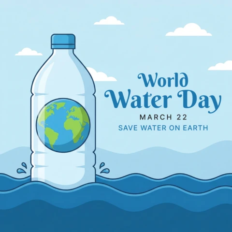 World Water Day 2026 Poster Plastic Bottle with Earth Illustration Highlighting Save Water On Earth Theme