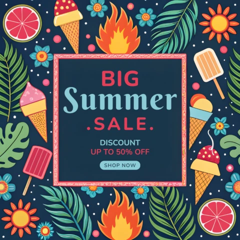 Lebendiges Sommerverkaufsdesign-Template mit tropischen Elementen