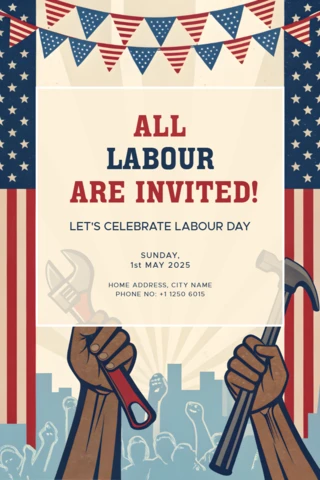 Vintage Labour Day Celebration Invitation Template - Editable Design