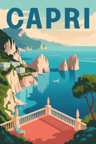 Capri Vintage Travel Poster Design Template for Wall Art