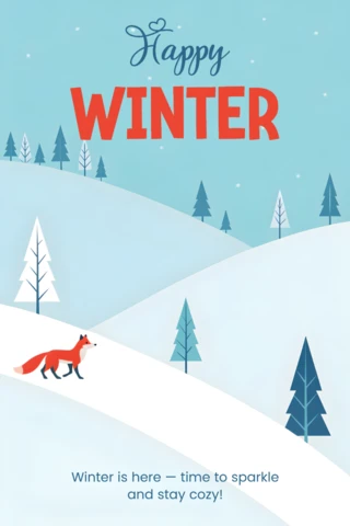 Winter Fox Design Template for Greeting Card