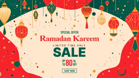 Świąteczny szablon sprzedaży ramadan kareem z kolorowymi lampionami