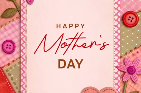 Editable Mother's Day Card Design Template with Floral and Fabric Elements