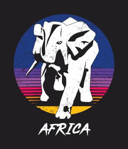 African Elephant Retrowave T-shirt Design Template