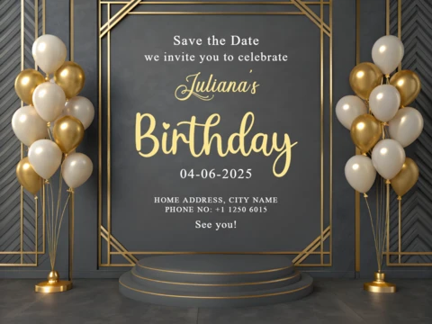 Elegant Gold and White Birthday Invitation Template Design - Save The Date