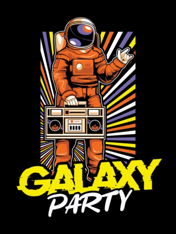 Fiesta de la galaxia con plantilla de diseño de camiseta de astronauta