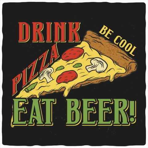 Modello di t-shirt con pizza e birra